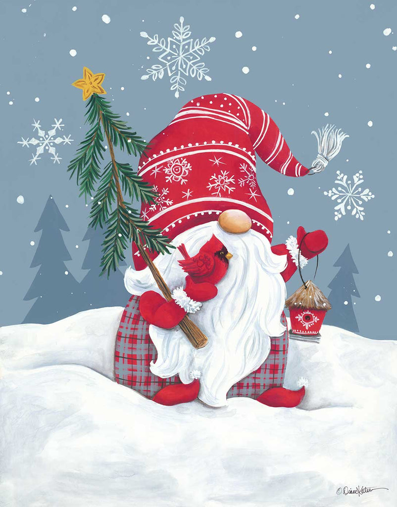 Diane Kater ART1202 - ART1202 - Snowy Gnome with Cardinal - 12x16 Gnomes, Holidays, Christmas, Cardinal, Winter, Santa Claus from Penny Lane