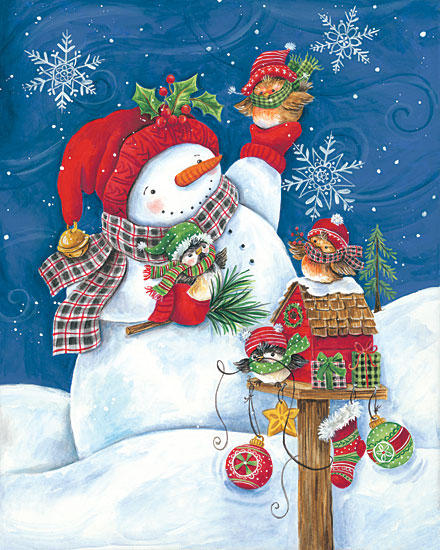 Diane Kater ART1215 - ART1215 - Decorating Birdhouse Snowman - 12x16 Snowman, Birds, Winter, Holidays, Whimsical, Birdhouse from Penny Lane