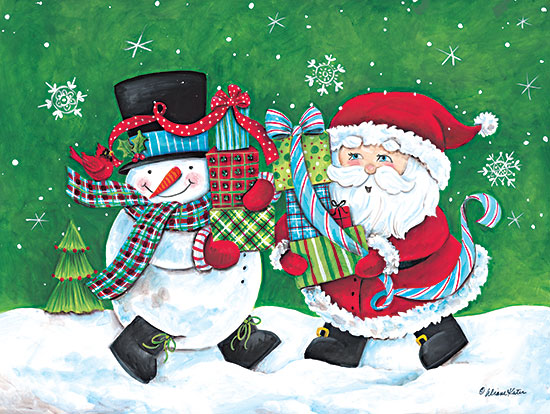 Diane Kater ART1319 - ART1319 - Snowman & Santa Friends - 16x12 Christmas, Holidays, Santa Claus, Snowman, Whimsical, Presents, Winter, Snowflakes from Penny Lane