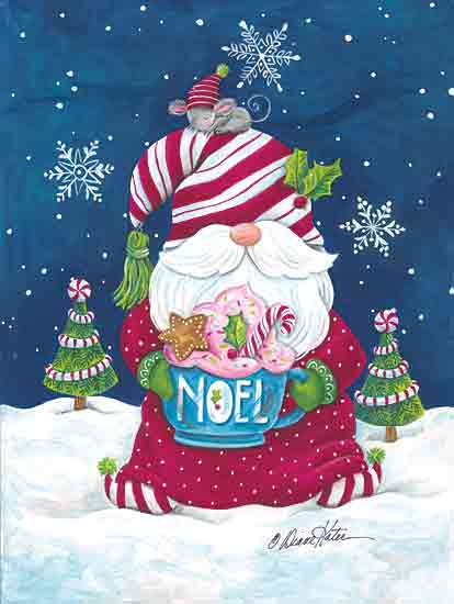 Diane Kater ART1328 - ART1328 - Sleepy Time Christmas Gnome - 12x16 Christmas, Holidays, Gnome, Winter, Night, Snow, Hot Chocolate, Mug, Noel, Christmas Trees, Whimsical from Penny Lane