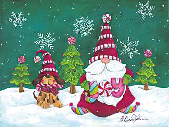 Diane Kater ART1329 - ART1329 - Candy Joy Puppy and Christmas Gnome - 16x12 Christmas, Holidays, Gnome, Dog, Candy, Winter, Christmas Trees, Joy, Typography, Signs, Textual Art from Penny Lane