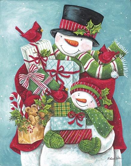 Diane Kater ART1340 - ART1340 - Snow Family Christmas Shopping - 12x16 Christmas, Holidays, Winter, Snowmen, Snowman Family, Shopping, Presents, Cardinals, Presents, Holly, Berries, Top Hat, Snow from Penny Lane