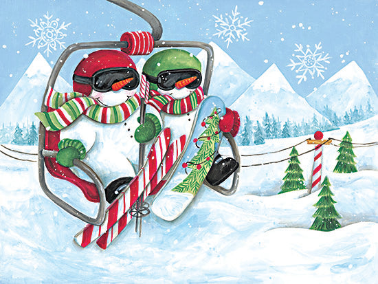 Diane Kater ART1345 - ART1345 - Snowmen Ski Lift - 16x12 Winter, Skiing, Snowmen, Whimsical, Snow, Landscape, Trees, Ski Lift, Snowboarding, Snowflakes from Penny Lane