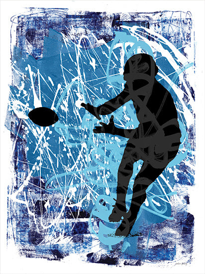 Amber Sterling AS255 - AS255 - Catch - 12x16 Sports, Football, Abstract, Football Player, Black, Blue, Silhouette, Masculine, Contemporary from Penny Lane