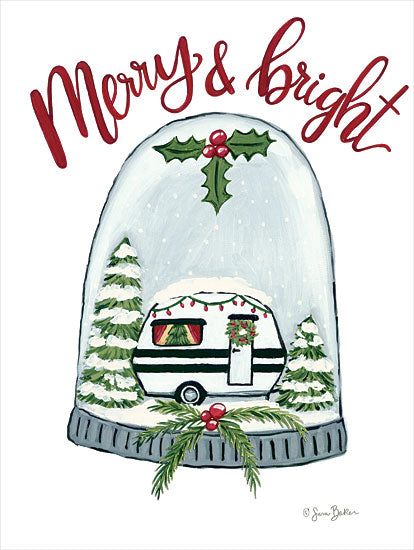 Sara Baker BAKE133 - BAKE133 - Merry and Bright Camper - 12x16 Christmas, Holidays, Snow Globe, Camper, Trees, Winter, Signs from Penny Lane