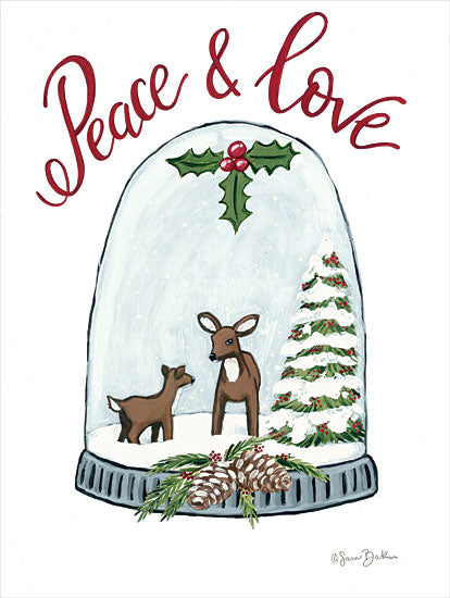 Sara Baker BAKE134 - BAKE134 - Peace and Love Deer - 12x16 Christmas, Holidays, Snow Globe, Deer, Reindeer, Mother and Child, Trees, Winter, Signs from Penny Lane
