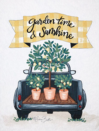 Sara Baker BAKE193 - BAKE193 - Garden Time & Sunshine I - 12x16 Truck, Lemon Trees, Garden Time, Banner, Signs, Yellow and White Gingham  from Penny Lane
