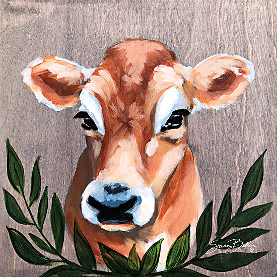 Sara Baker BAKE206 - BAKE206 - Bessie - 12x12 Cow, Brown Cow, Greenery, Portrait, Spring from Penny Lane