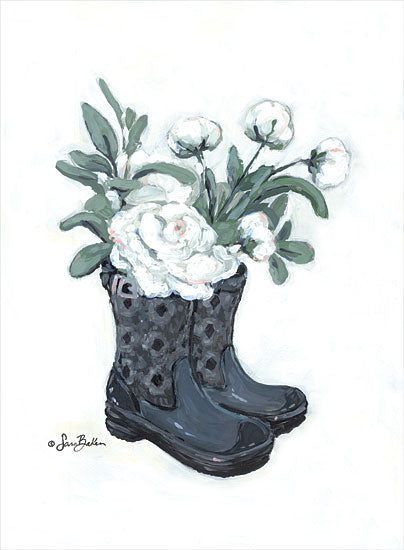 Sara Baker BAKE238 - BAKE238 - Rain Boot Peonies - 12x16 Rain Boots, Boots, Flowers, Peonies, White Flowers, Still Life from Penny Lane