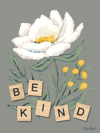 Sara Baker BAKE245 - BAKE245 - Happy Flower Be Kind - 12x16 Inspirational, Be Kind, Typography, Signs, Textual Art, Flowers, White Flower, Scrabble Tiles, Spring from Penny Lane