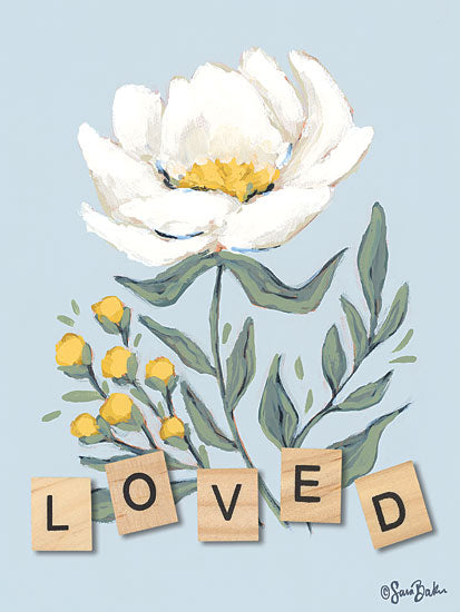Sara Baker BAKE247 - BAKE247 - Happy Flower Loved - 12x16 Inspirational, Loved, Typography, Signs, Textual Art, Flowers, White Flower, Scrabble Tiles, Spring from Penny Lane