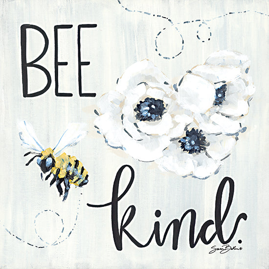 Sara Baker BAKE254 - BAKE254 - Bee Kind   - 12x12 Inspirational, Be Kind, Typography, Signs, Textual Art, Bees, Flowers, White Flowers, Whimsical, Spring, Farmhouse/Country from Penny Lane