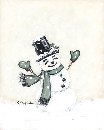 Sara Baker BAKE278 - BAKE278 - Jolly Green Snowman - 12x16 Snowman, Winter, Whimsical, Top Hat, Green, Cream from Penny Lane