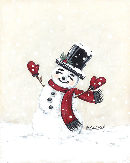 Sara Baker BAKE279 - BAKE279 - Jolly Red Snowman - 12x16 Snowman, Winter, Whimsical, Top Hat, Red, Cream from Penny Lane