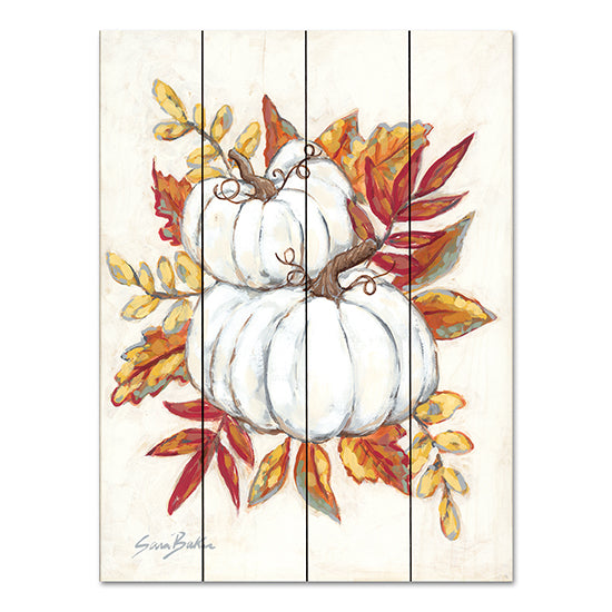 Sara Baker BAKE285PAL - BAKE285PAL - White Pumpkin Fall Foliage - 12x16 Pumpkins, White Pumpkins, Foliage, Leaves, Fall, Autumn from Penny Lane