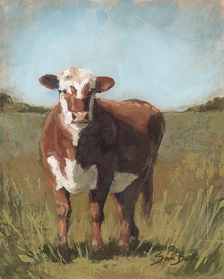 Sara Baker BAKE303 - BAKE303 - Henry in the Field - 12x16 Steer, Brown and White Steer, Farm Animals, Field, Landscape from Penny Lane