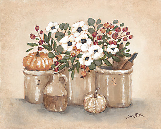Sara Baker BAKE305 - BAKE305 - Autumn Vibes - 16x12 Fall, Still Life, Crocks, Flowers, Fall Flowers, Pumpkins, Vintage, Kitchen, Cottage/Country from Penny Lane