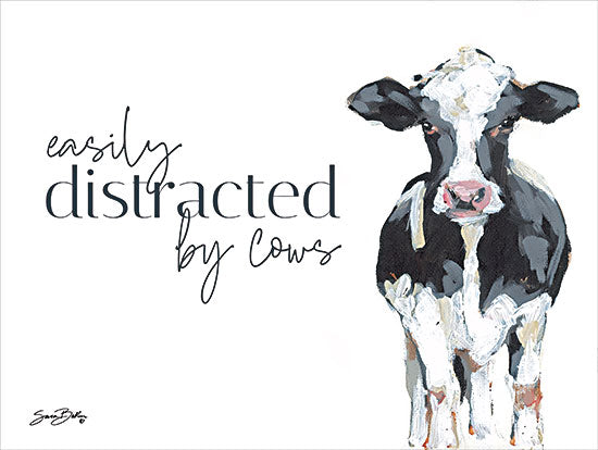 Sara Baker BAKE321 - BAKE321 - Easily Distracted by Cows - 16x12 Humor, Cows, Easily Distracted by Cows, Typography, Signs, Textual Art, Black and White Cow from Penny Lane