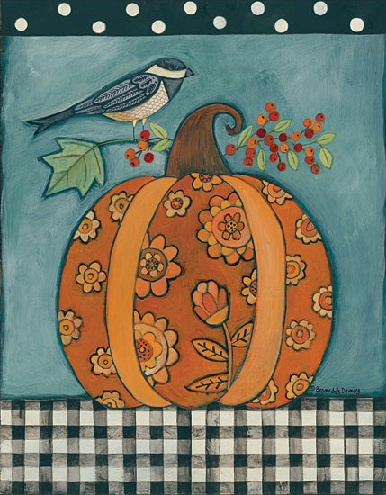 Bernadette Deming BER1400 - BER1400 - Patterned Pumpkin and Bird - 12x16 Pumpkins, Patterned, Bird, Autumn, Primitive, Black & White Gingham from Penny Lane