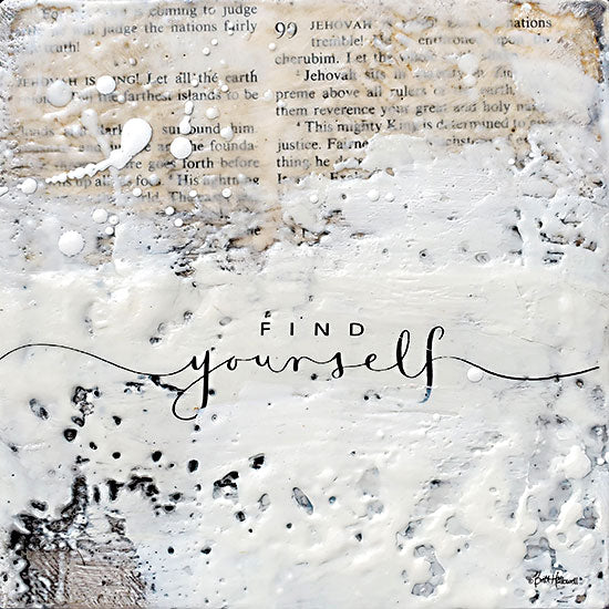 Britt Hallowell BHAR568 - BHAR568 - Find Yourself - 12x12 Abstract, Typography, Signs, Find Yourself, Inspirational, Textured, Book Page from Penny Lane