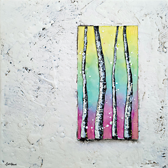 Britt Hallowell BHAR588 - BHAR588 - Window to Nature II - 12x12 Abstract, Rainbow Colors, Birch Trees, Textured, Contemporary from Penny Lane