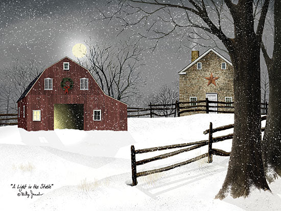 Billy Jacobs BJ1068 - Light in the Stable  - Winter, Snow, Barn, Farm, Fence, Tree from Penny Lane Publishing