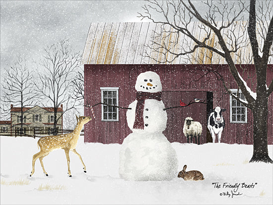 Billy Jacobs BJ1120 - The Friendly Beasts - Snowman, Snow, Barn, Animals, Landscape, Whimsical, Winter from Penny Lane Publishing