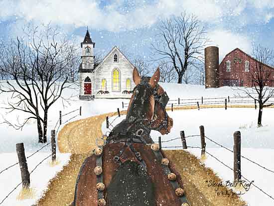 Billy Jacobs BJ1257 - BJ1257 - Sleigh Bells Ring - 16x12 Horse, Sleigh Bells, Barn, Silo, Church, Trees, Pathway,  from Penny Lane