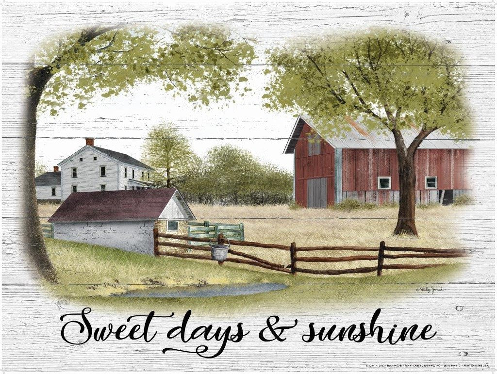 Billy Jacobs BJ1284 - BJ1284 - Sweet Days & Sunshine - 16x12 Farm, Homestead, Home, Fence, Trees, Sweet Days &  Sunshine, Summer, Summertime, Landscape, Folk Art from Penny Lane