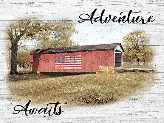 Billy Jacobs BJ1285 - BJ1285 - Adventure Awaits - 16x12 Covered Bridge, Bridge, Patriotic, American Flag, Adventure Awaits, Typography, Signs, Textual Art, Travel, Folk Art from Penny Lane