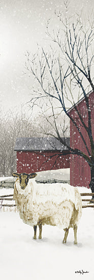 Billy Jacobs BJ1305 - BJ1305 - Winter Coat Panel - 8x24  Sheep, Winter, Barn, Farm, Red Barn, Fence, Tree, Folk Art, Winter Coat from Penny Lane