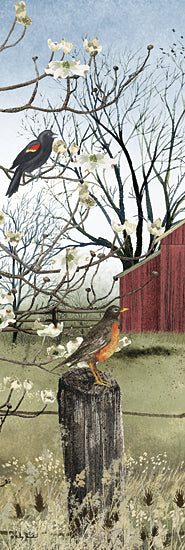 Billy Jacobs BJ1310 - BJ1310 - Harbingers of Spring Panel - 8x24  Birds, Spring, Spring Birds, Farm, Barn, Trees, Flowering Trees, Folk Art, Harbingers of Spring from Penny Lane