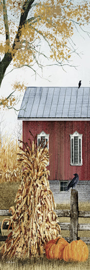 Billy Jacobs BJ1320B - BJ1320B - Autumn Leaf Quilt Block Barn Panel - 12x36 Folk Art, Farm, Barn, Red Barn, Fall, Haystack, Pumpkins, Crows, Fence, Cornfield from Penny Lane