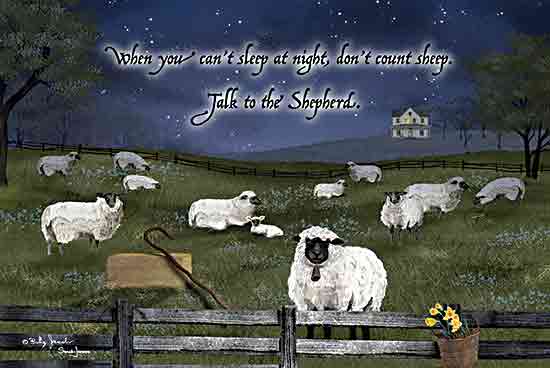 Billy Jacobs BJ1322 - BJ1322 - Talk to the Shepherd - 18x12 Religious, Sheep, Pasture, When You Can't Sleep at Night, Don't Count Sheep, Talk to the Shepherd, Typography, Signs, Textual Art, Landscape, Fence, Night, Stars, Trees from Penny Lane