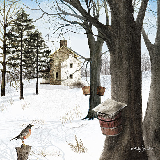 Billy Jacobs BJ1337 - BJ1337 - Waiting for Spring II - 12x12 Folk Art, Winter, Snow, Homestead, House, Maple Syrup, Trees, Birds, Waiting For Spring from Penny Lane