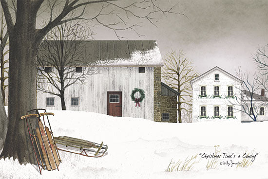 Billy Jacobs BJ148A - Christmas Time's a Coming - Barn, Sled, Snow, Barn, Farm from Penny Lane Publishing