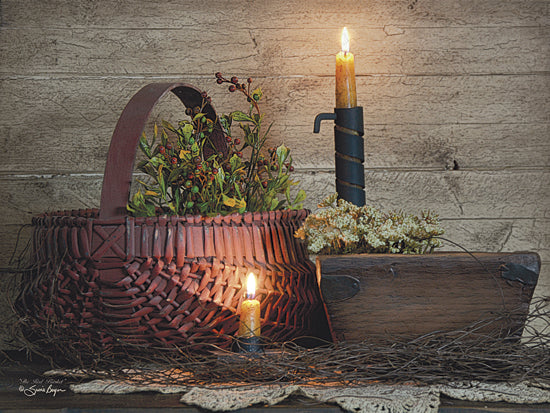 Susie Boyer BOY378 - The Red Basket - Still Life, Candle, Greenery from Penny Lane Publishing
