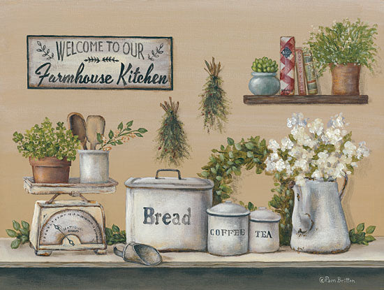 Pam Britton BR463 - Garden Farmhouse Kitchen - 16x12 Farmhouse, Kitchen, Rustic, Herbs, Scale, Canister, Flowers from Penny Lane
