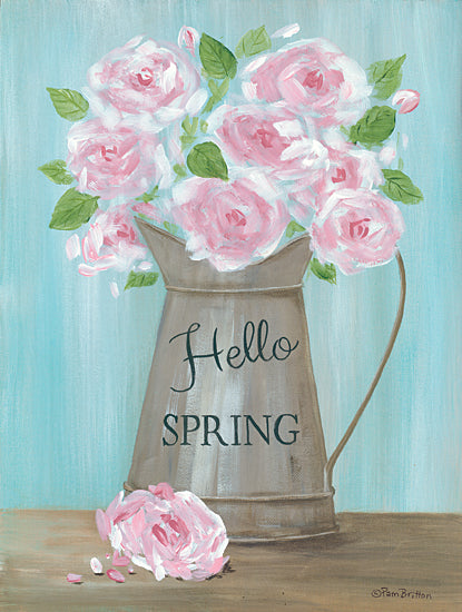 Pam Britton BR498 - BR498 - Hello Spring Roses - 12x16 Signs, Typography, Hello Spring, Pink Roses from Penny Lane