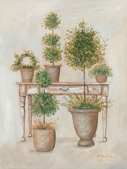 Pam Britton BR512 - BR512 - Potting Bench & Topiaries II    - 12x16 Topiaries, Potting Bench, Gardening, Potted Plants, Primitive from Penny Lane