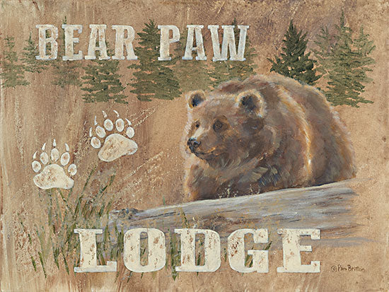 Pam Britton BR578 - BR578 - Bear Paw Lodge - 16x12 Lodge, Bear Paw Lodge, Typography, Signs, Textual Art, Bear, Paw Prints, Trees, Landscape from Penny Lane