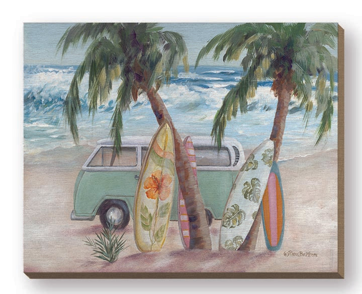 Pam Britton BR596FW - BR596FW - Surf Day I - 20x16 Coastal, Surfboards, Surfing, Ocean, Waves, Van, Trees, Palm Trees, Beach, Leisure, Summer from Penny Lane