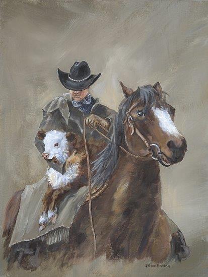 Pam Britton BR607 - BR607 - Rescue - 12x16 Western, Cowboy, Horse, Calf, Neutral Palette, Rescue Baby Calf, Masculine from Penny Lane