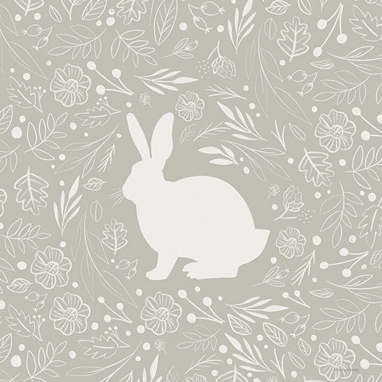 Lady Louise Designs BRO211 - BRO211 - Floral Rabbit - 12x12 Rabbit, Flowers, Folk Art, Neutral Palette, Silhouette from Penny Lane