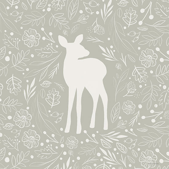 Lady Louise Designs BRO212 - BRO212 - Floral Deer - 12x12 Deer, Flowers, Folk Art, Neutral Palette, Silhouette from Penny Lane