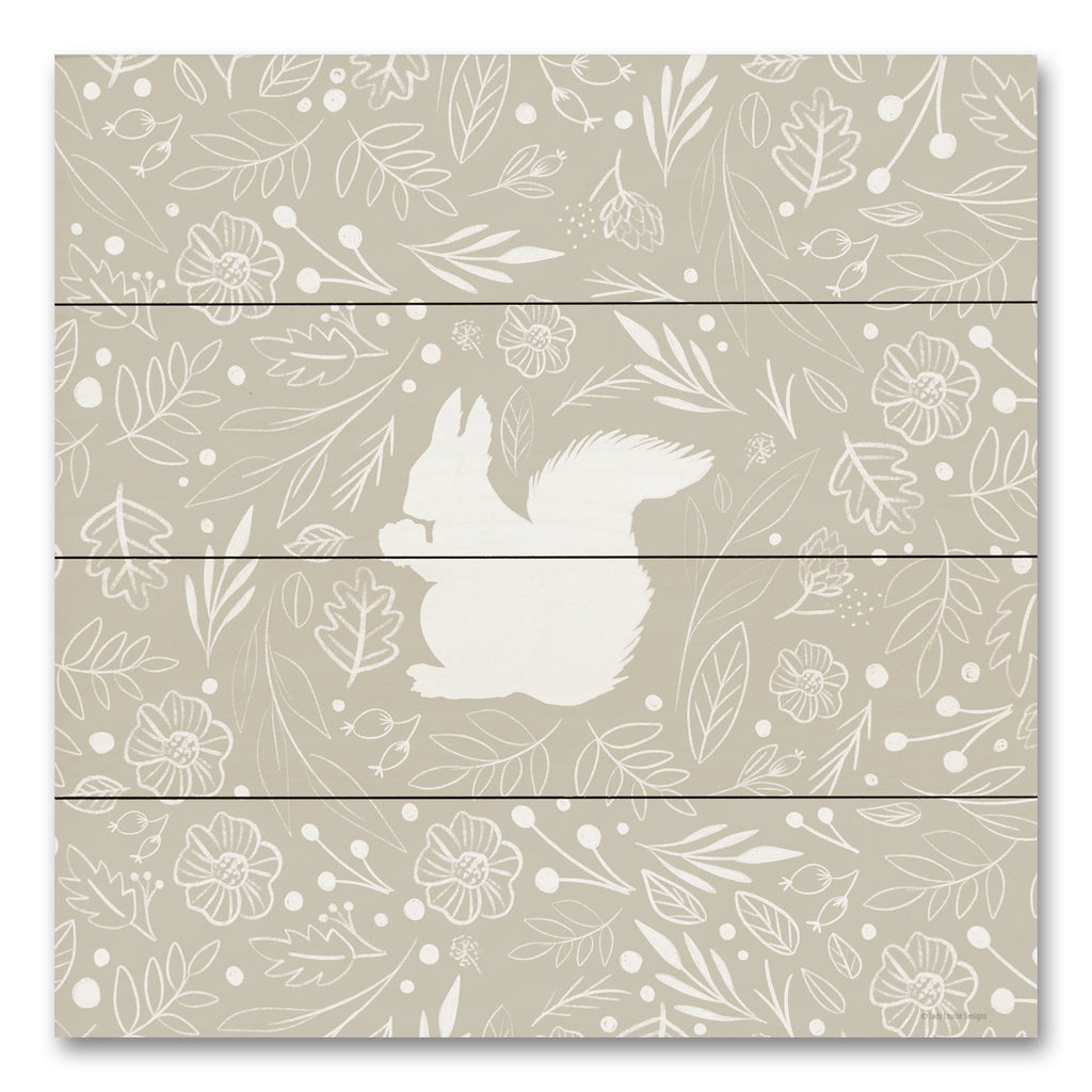 Lady Louise Designs BRO213PAL - BRO213PAL - Floral Squirrel - 12x12 Squirrel, Flowers, Folk Art, Neutral Palette, Silhouette from Penny Lane