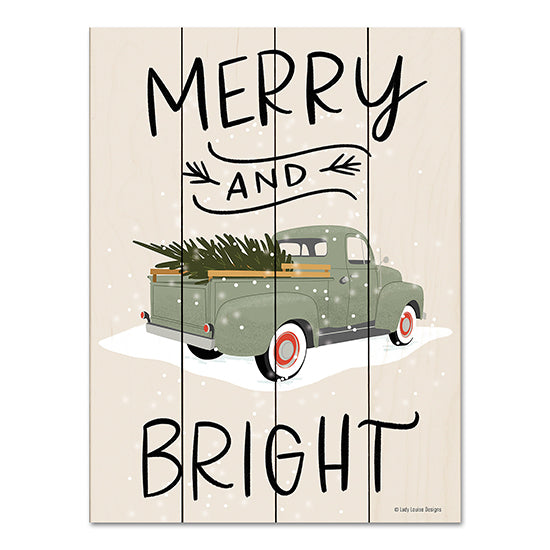 Lady Louise Designs BRO243PAL - BRO243PAL - Merry Truck - 12x16 Merry and Bright, Holidays, Christmas, Truck, Green Truck, Christmas Tree, Winter, Typography, Signs from Penny Lane