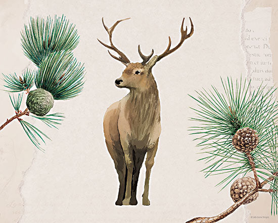 Lady Louise Designs BRO271 - BRO271 - Deer in the Pines - 16x12 Deer, Lodge, Pine Boughs, Pine Cones, Wild Animals, Masculine from Penny Lane