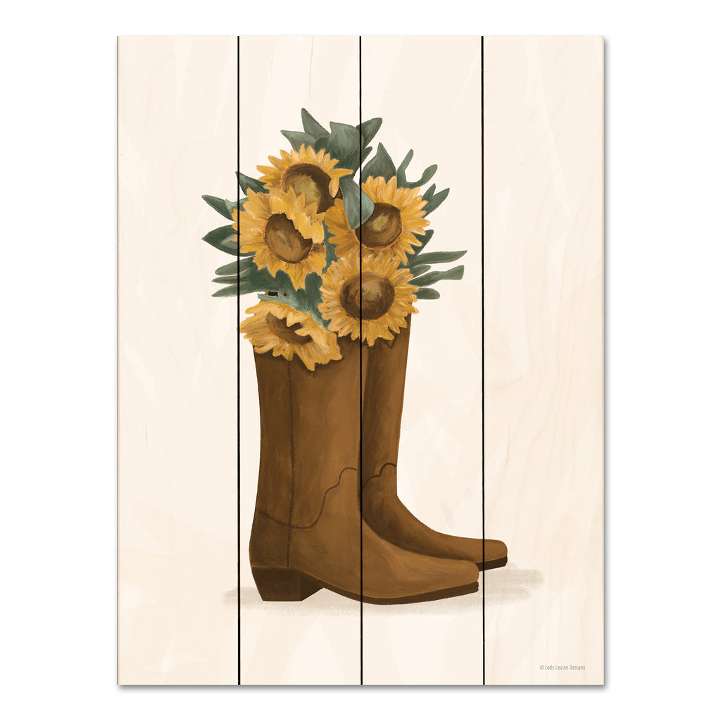 Lady Louise Designs BRO287PAL - BRO287PAL - Sunflower Cowgirl Boots - 12x16 Sunflower, Cowgirl Boots, Western, Flowers, Fall, Girls, Still Life from Penny Lane