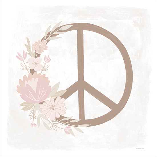 Lady Louise Designs BRO314 - BRO314 - Floral Peace - 12x12 Peace Sign, Floral Peace, Flowers, Pink Flowers, Symbols, 1970s, Iconic, Retro, Neutral Palette, Bohemian from Penny Lane
